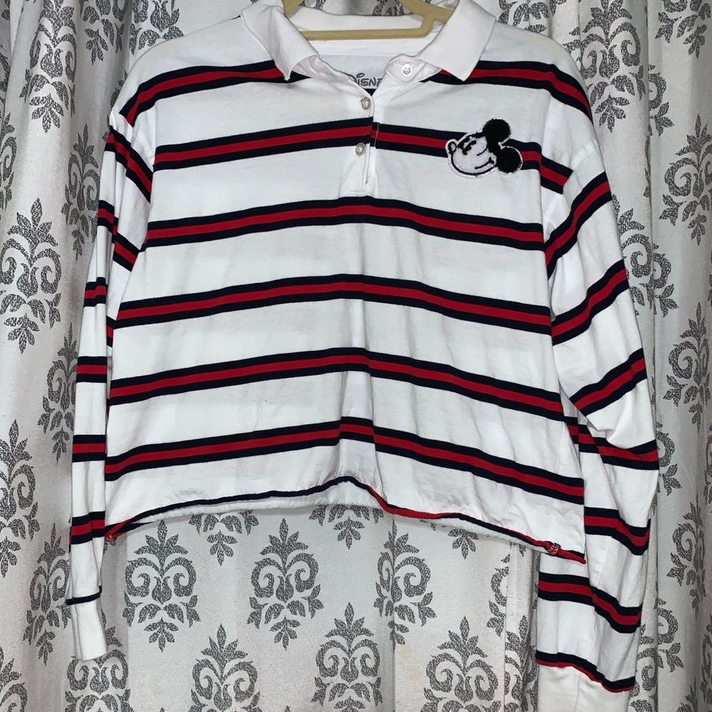 Striped navy blue and red mickey mouse crop top